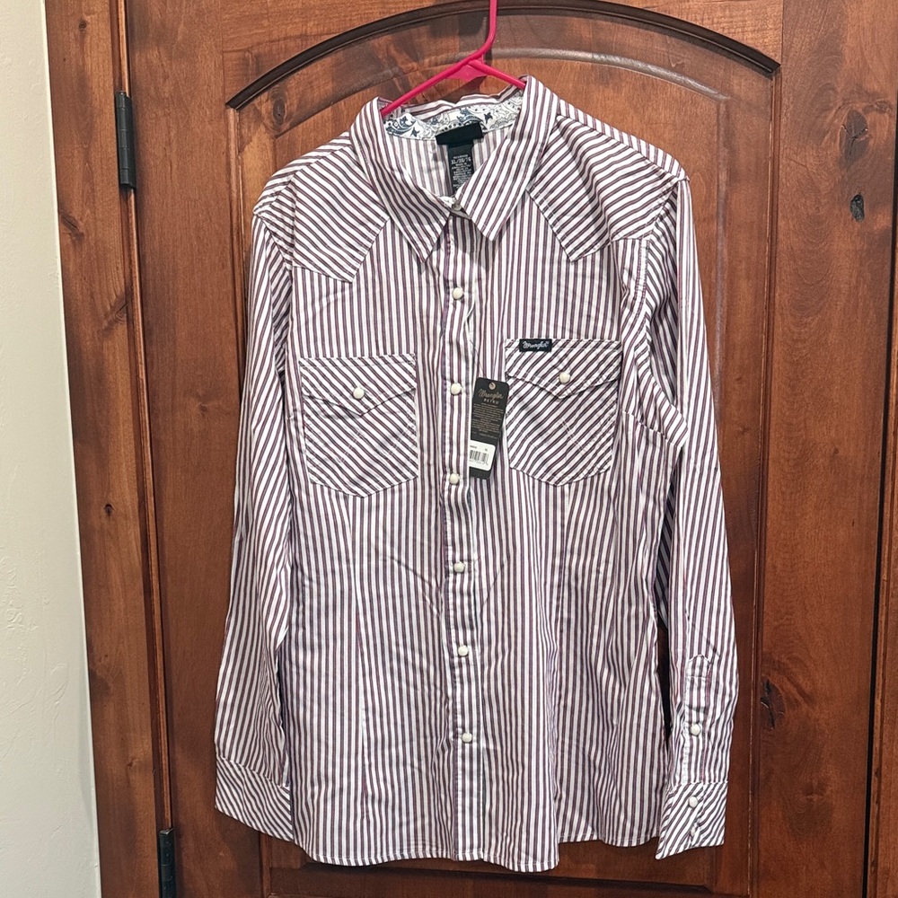 Wrangler Red and White Striped Pearl Snap